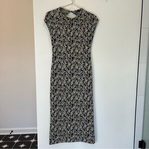 Zara Black + Cream Leopard Bodycon Midi Dress